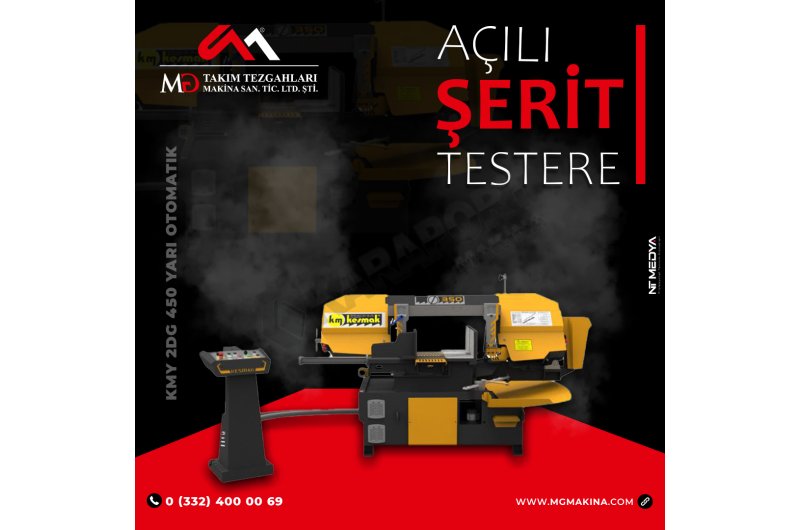 KMY 2DG 450 Yarı Otomatik Açılı Şerit Testere